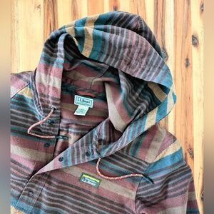 L.L. Bean Striped Khatadin Anorak Hooded Shirt Mens Large